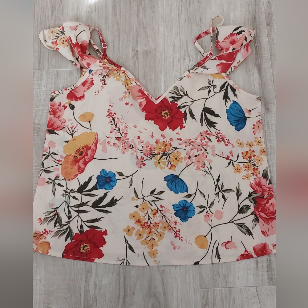 Floral Camisole with Ruffle Sleeves
